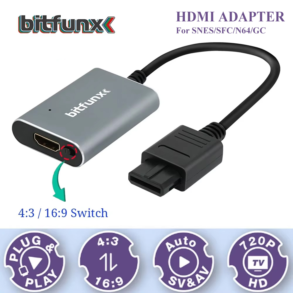 Retro Gaming Setup - Адаптер Bitfunx 720P Svideo/AV-HDMI, HD-конвертер видео